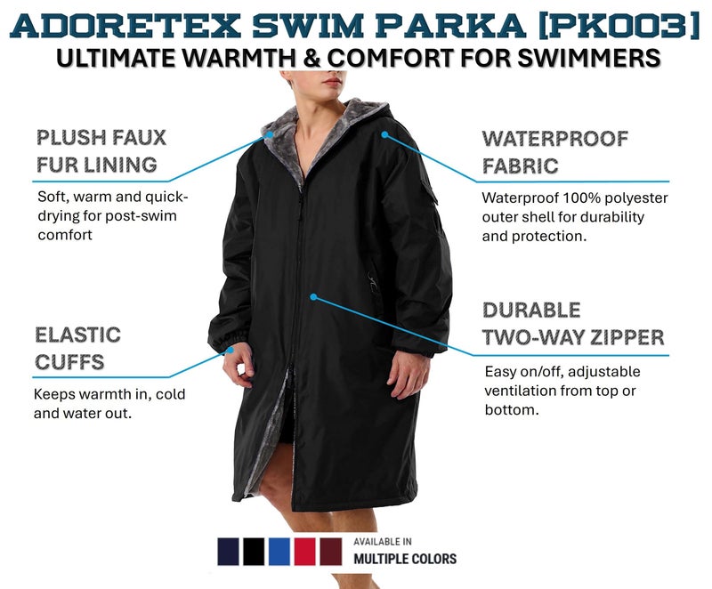 Adoretex Unisex Faux Fur Waterproof Swim Parka Change Robe â€“ Ultra-Warm, Lightweight Sport Outerwear for Kids and Adults (PK003) - Black - AS - Image 5